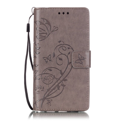 

Gray Flower Design PU Leather Flip Cover Wallet Card Holder Case for HUAWEI P8LITE