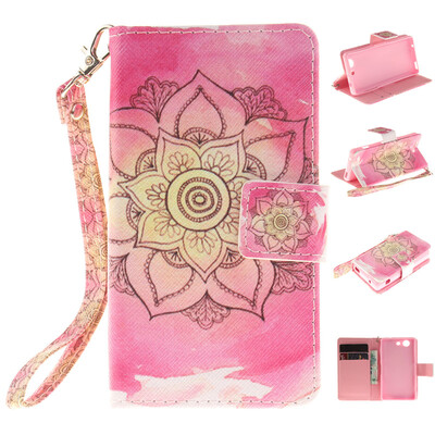 

Pink flower Design PU Leather Flip Cover Wallet Card Holder Case for SONY Xperia Z3 CompactZ3 mini