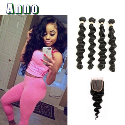 

New Queen Love Hair Brazilian Loose Wave With Closure 8a Brazilian Virgin Hair 4 Bundles With Closure Bundle And Closure Deals