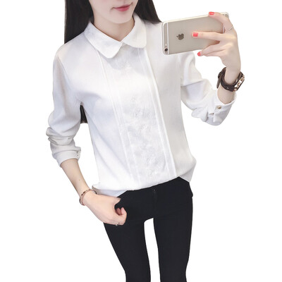 

Longyue Women&39s College Wind Dolls Shirt Shirt Tops Embroidery Wild Corduroy Bottom Shirt LWCC172302 White