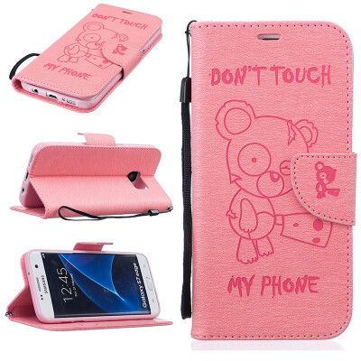 

Pink Bear Style Embossing Classic Flip Cover with Stand Function and Credit Card Slot for SAMSUNG Galaxy S7 Edge