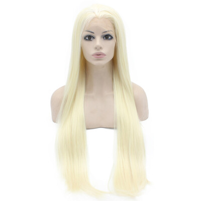 

Extra Long Straight Pale Blonde Natural Lace Front Synthetic Wig