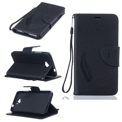 

Black Feathers and birds Style Embossing Classic Flip Cover with Stand Function and Credit Card Slot for Microsoft Lumia N650