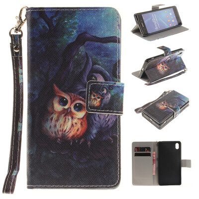 

Oil painting owl Design PU Leather Flip Cover Wallet Card Holder Case for SONY Xperia Z2