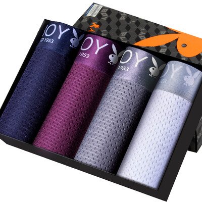 

Playboy Men&39s Underwear Ice Silk Breathable Mesh Middle Waist Underwear Men&39s Boxer Shorts Teeth 4 Pack Po Blue Purple Dark Gray White Combination XXL