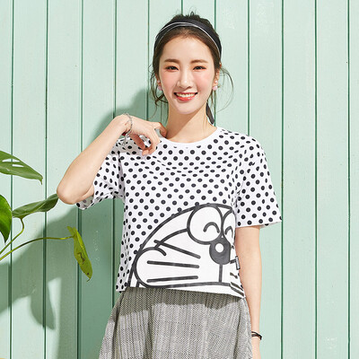 

Semir summer rounded round necklace cashmere headset wave point printing half sleeve T shirt 12216000134 white tone