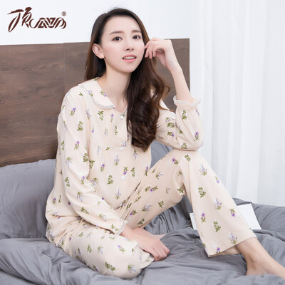 

Верхняя одежда Guahua Pajamas Женская хлопчатобумажная лацкаль с длинными рукавами домашнее обслуживание t80135 цветная хлопчатобумажная и рисовая печать 160
