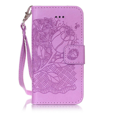 

Purple Rose Design PU Leather Flip Cover Wallet Card Holder Case for IPHONE 7