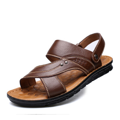 

Yicky EGCHI Sandals Men's Sandals Outside the first layer of cowhide breathable sandals 12129 brown 41
