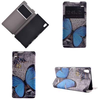 

Blue Butterfly Design PU Leather Flip Cover Wallet Card Holder Case for Sony Xperia Z5