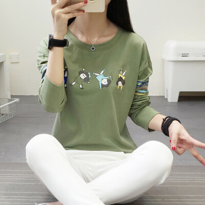 

VIVAHEART casual sweet simple fashion Slim hit color printing round neck collar long sleeve down T-shirt VWLCTC1656 green