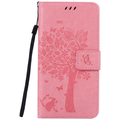 

Pink Tree Design PU Leather Flip Cover Wallet Card Holder Case for SONY M5