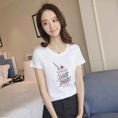 

Long Yue Women's Small Fresh Simple Short Sleeve T-Shirt Ice Cream Pattern Print T-shirt LWTD174101 White L