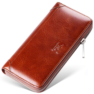 

Seven wolves handbags men long wallet new oil wax leather trend zipper large capacity clutch bag leather business casual hand bag 1A4963011-15 deep brown