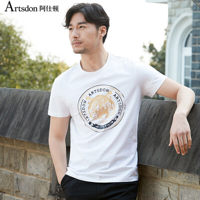 

Aston Summer Men Casual Round Shark Shark Print Short Sleeve Tee Gray 170 / M A2110073