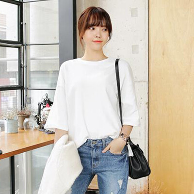 

VIVAHEART Korean Solid Colors T-Shirt Sleeve Casual Lovers Student Bottom Shirt Female VWTD173234 White