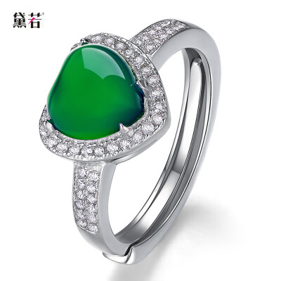 

Dai Ru heart-shaped green chalcedony stone gem 925 silver open personality index finger ring fashion decoration accessories to send girlfriend girlfriend