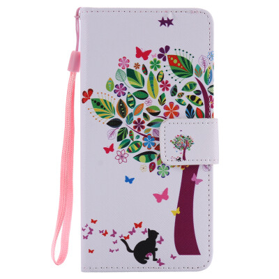 

Tree and Cat Design PU Leather Flip Cover Wallet Card Holder Case for SONY XA