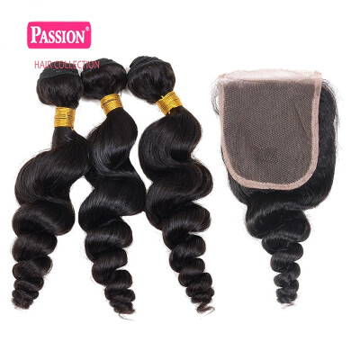 

8A Passion Brazilian Loose Wave 3 Bundles With Closure Unprocessed Virgin Hair Lace Closure With Quality Human Hair Weave