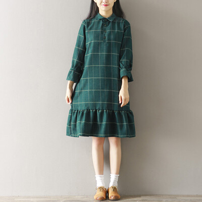 

CITYPLUS Sen female arts Fan Fan ancient lattice loose lotus leaf stitching long paragraph dress CWQZ172251 green M