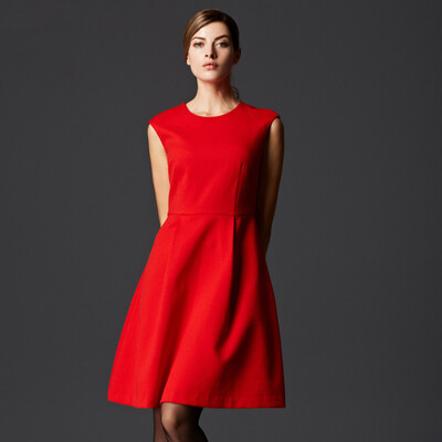 

Recall Marc Rebecca Europe&the United States commuter Slim waist sleeves dress 55226E red M code