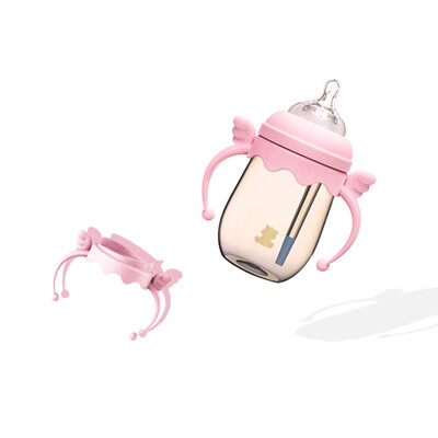 

Small white bear wide mouth newborn with a handle baby PPSU sense of temperature anti-flatulence bottle 260ML pink 09383