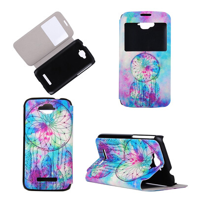 

Pink Dreamcatcher Design PU Leather Flip Cover Wallet Card Holder Case for Alcatel One Touch Pop C7