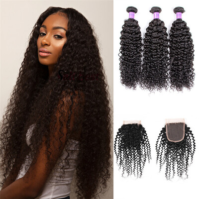 

Brazilian Deep Curly Virgin Hair With Closure Curly Weave Human Hair With Closure Queen Hair Products With Closure Bundle