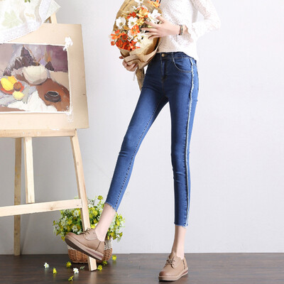

CITYPLUS Felt hit color pencil elastic high waist feet nine points jeans CWKN172462 dark blue M