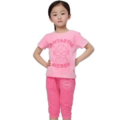 

Yu Zhaolin YUZHAOLIN Girls T-Shirt Children's Short Sleeve Pants Set M416602 Fluorescent Man Rose 140 yards