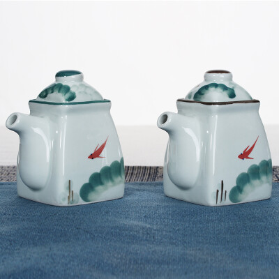 

Jie Yajie oil vinegar pots hand-painted underglaze color ceramic oil vinegar bottles two sets of fish Xiao