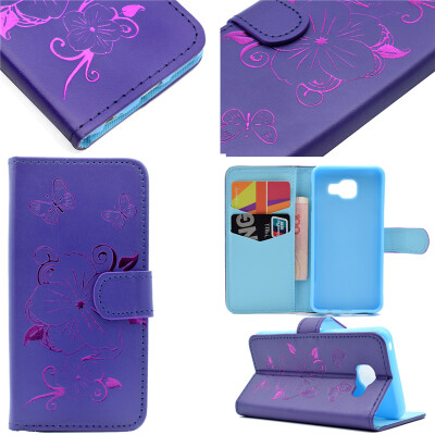 

Purple Hot Stamping Foil Gold Design PU Leather Flip Cover Wallet Card Holder Case for Samsung GALAXY A3 2016