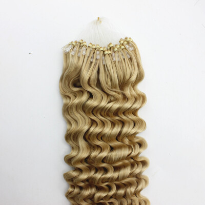 

100% Brazilian Virgin Remy Hair #22 Blonde Deep Wave Micro Bead Loop Ring Hair Extensions 1g/s
