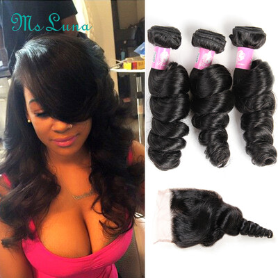

Brazilian Virgin Hair Loose Wave 3 Bundles With Closure Brazilian Curly Hair With Closure Cheap 100 Human Hair Weave And Closure