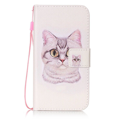 

Short Hair Cat Design PU Leather Flip Cover Wallet Card Holder Case for Samsung Galaxy S6G9200