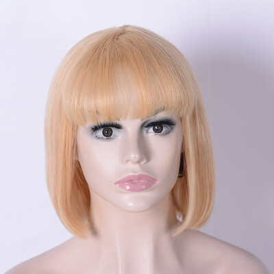 

9A Human Hair Bob Wigs #24 Color Blonde Short Machine Made Wigs With Bangs 8 inch