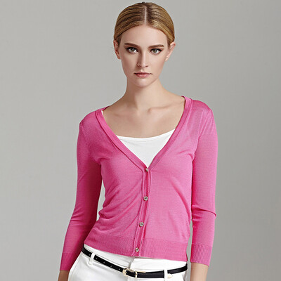 

Rebecca Marc Rebecca V-collar single-breasted simple simple short section knitted cardigan 51001D rose red  code