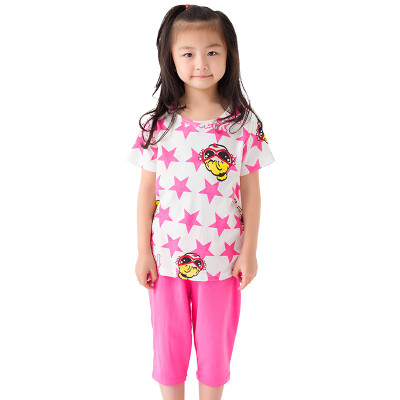 

Yu Zhaolin YUZHAOL boys T-shirt summer boys and girls short-sleeved pants suit M416613 creative star rose red 140 yards