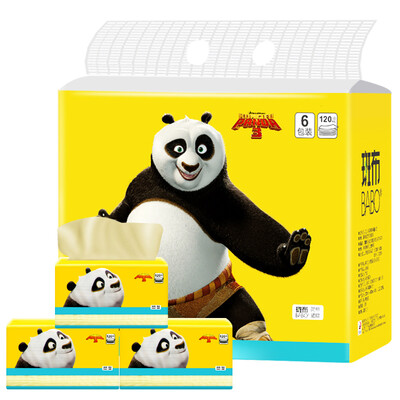 

Blanket BABO color pumping paper without bleach bamboo pulp Kung Fu Panda series 3 layer 120 pumping towel 6 package small size