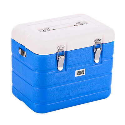 

ICERS Insulation Box Car Drug Insulation Chassis Preservative Box 12L With Strap Built-in Thermometer Blue