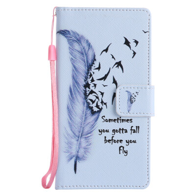 

Blue Feather Design PU Leather Flip Cover Wallet Card Holder Case for SONY XZ