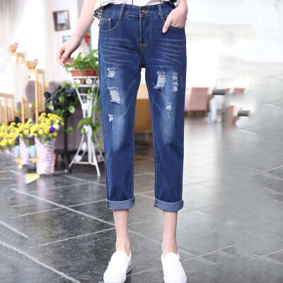 

VIVAHEART Korean casual Harlan hole nine points jeans women loose BF feet pants tide VWKN173238 light blue 27