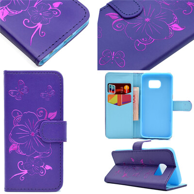 

Purple Hot Stamping Foil Gold Design PU Leather Flip Cover Wallet Card Holder Case for Samsung GALAXY S7