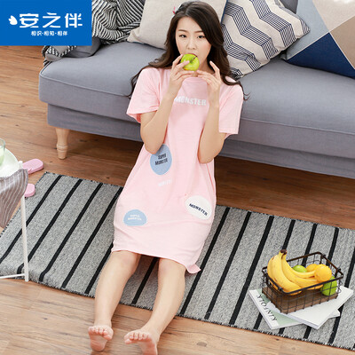 

Anzhiban anzhiban pajamas 2017 лето новый с коротким рукавом гладкий платье корейской версии увеличения размера одежды домой обслуживание 72J7253 розовый L
