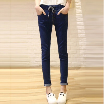 

VIVAHEART Korean casual loose waist Slim stretch pencil pants feet pants jeans women VWKN171136 blue 26