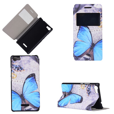 

Blue Butterfly Design PU Leather Flip Cover Wallet Card Holder Case for Wiko Fever