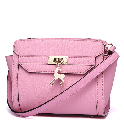 

Kou a Cnoles cowhide shoulder Messenger mini mini bag ladies deer buckle buckle shoulder bag small square bag B015 pink