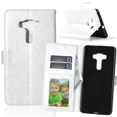 

White Style Classic Flip Cover with Stand Function and Credit Card Slot for Asus Zenfone 3 Deluxe ZS570KL