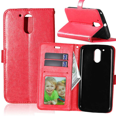 

Red Style Classic Flip Cover with Stand Function and Credit Card Slot for Motorola Moto G4 Plus