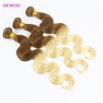 

Virgin Human Hair Weave Extension 3 Bundles Brown Ombre Blonde Hair Weave Natural Remy Peruvian Hair Weave